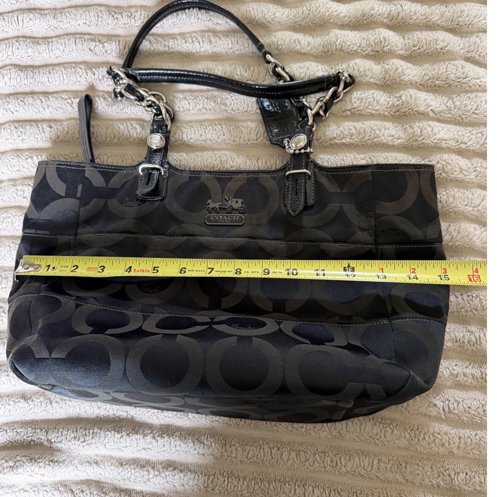 Coach Madison Op Art Black Satin Large Tote Bag Patent Trim 14133 - Picture 9 of 14